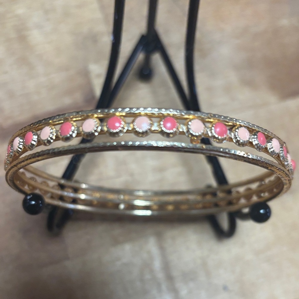 Elegant Gold and Pink large Bangle Bracelet